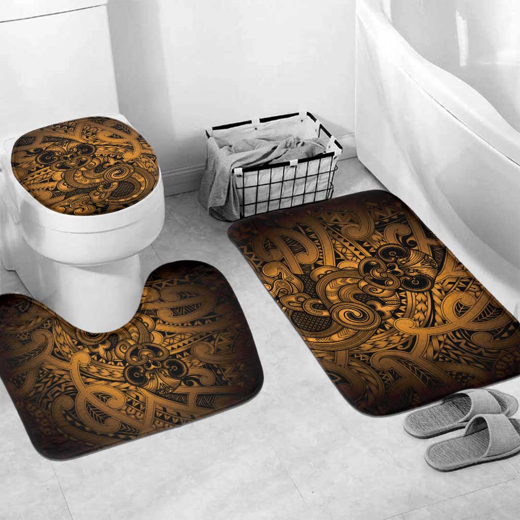 Aotearoa Maori Hei Tiki Bathroom Set Koura Kowhaiwhai Puhoro Motif LT9 Mat Set Only (3 pcs) One Size Gold - Polynesian Pride