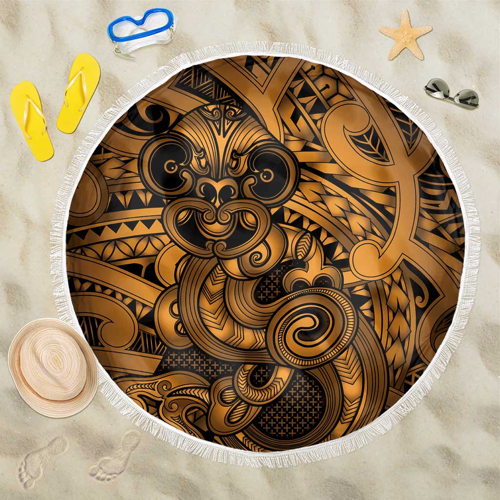 Aotearoa Maori Hei Tiki Beach Blanket Koura Kowhaiwhai Puhoro Motif LT9 One Size 150cm Gold - Polynesian Pride