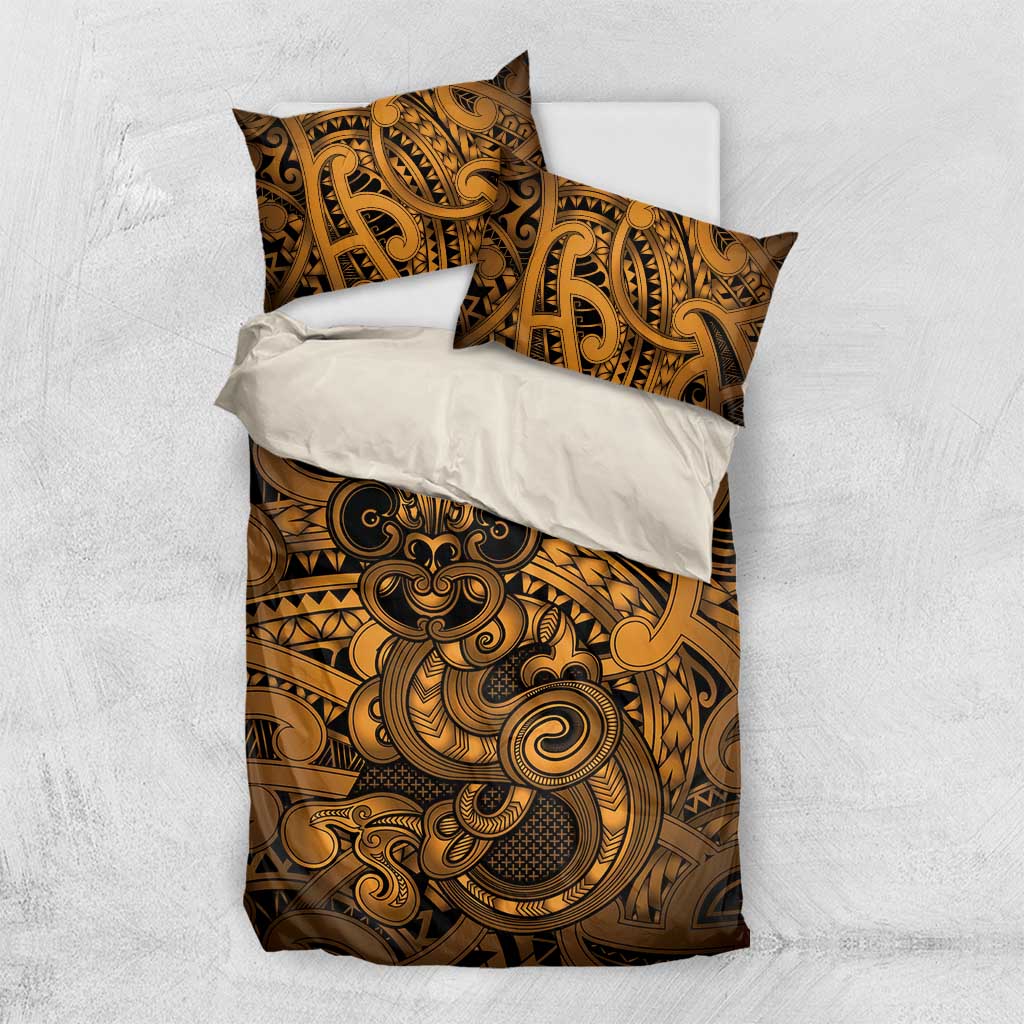 Aotearoa Maori Hei Tiki Bedding Set Koura Kowhaiwhai Puhoro Motif LT9 US Twin 172cm x 218cm Gold - Polynesian Pride