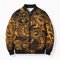 Aotearoa Maori Hei Tiki Bomber Puffer Jacket Koura Kowhaiwhai Puhoro Motif LT9 Unisex Gold - Polynesian Pride
