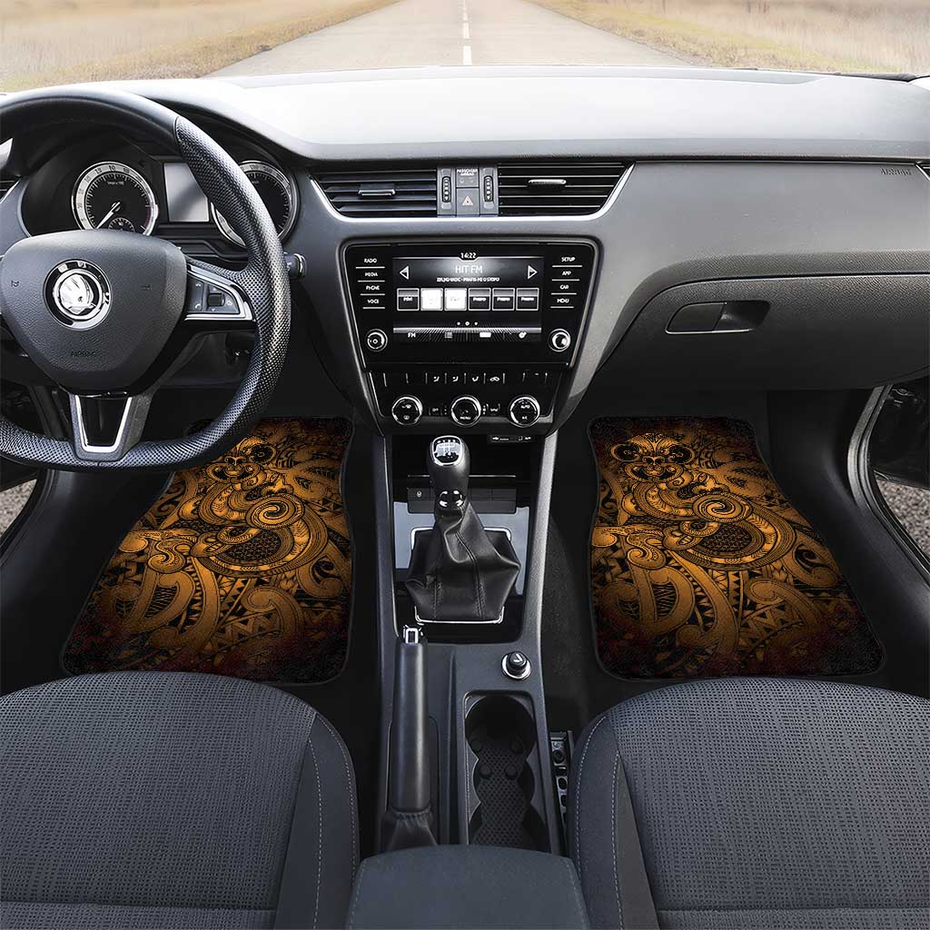 Aotearoa Maori Hei Tiki Car Mats Koura Kowhaiwhai Puhoro Motif LT9 Set 2pcs - Front Gold - Polynesian Pride