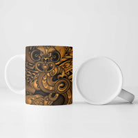 Aotearoa Maori Hei Tiki Ceramic Mug Koura Kowhaiwhai Puhoro Motif