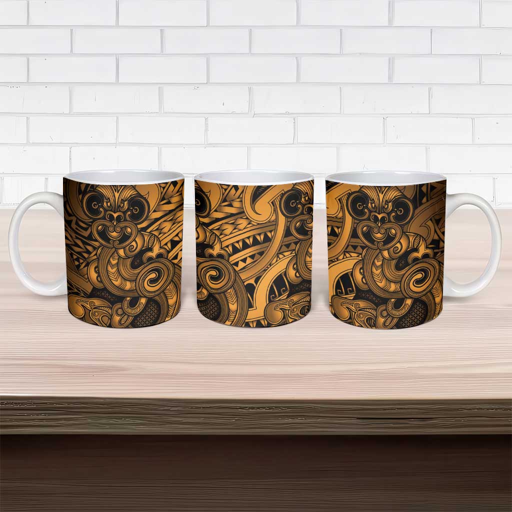 Aotearoa Maori Hei Tiki Ceramic Mug Koura Kowhaiwhai Puhoro Motif