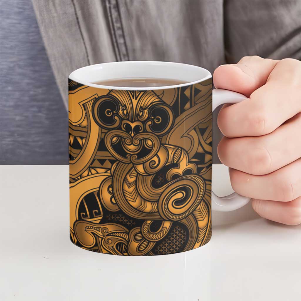 Aotearoa Maori Hei Tiki Ceramic Mug Koura Kowhaiwhai Puhoro Motif