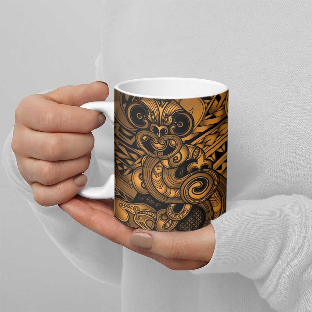 Aotearoa Maori Hei Tiki Ceramic Mug Koura Kowhaiwhai Puhoro Motif