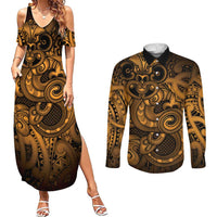 Aotearoa Maori Hei Tiki Couples Matching Summer Maxi Dress and Long Sleeve Button Shirt Koura Kowhaiwhai Puhoro Motif