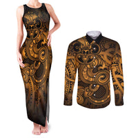 Aotearoa Maori Hei Tiki Couples Matching Tank Maxi Dress and Long Sleeve Button Shirt Koura Kowhaiwhai Puhoro Motif