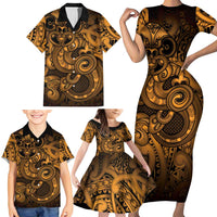 Aotearoa Maori Hei Tiki Family Matching Short Sleeve Bodycon Dress and Hawaiian Shirt Koura Kowhaiwhai Puhoro Motif