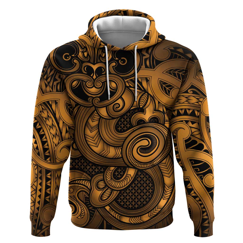 Aotearoa Maori Hei Tiki Hoodie Koura Kowhaiwhai Puhoro Motif LT9 Pullover Hoodie Gold - Polynesian Pride