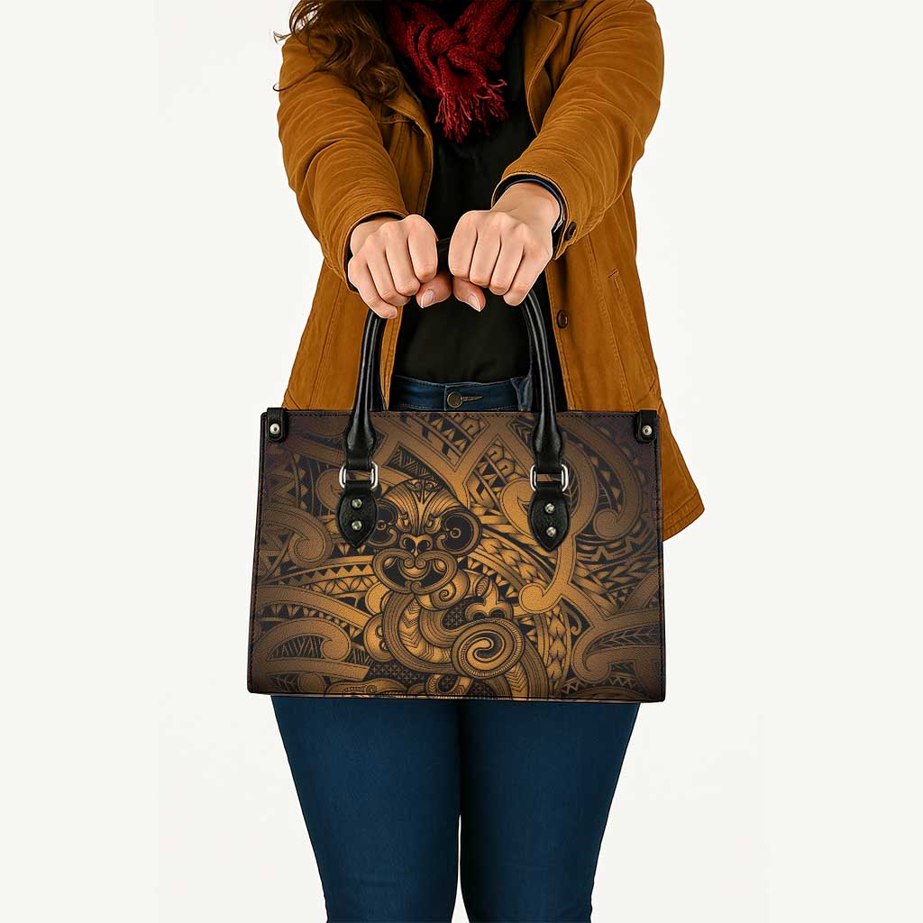 Aotearoa Maori Hei Tiki Leather Bag Koura Kowhaiwhai Puhoro Motif