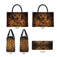 Aotearoa Maori Hei Tiki Leather Bag Koura Kowhaiwhai Puhoro Motif