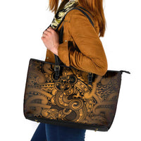 Aotearoa Maori Hei Tiki Leather Tote Bag Koura Kowhaiwhai Puhoro Motif LT9 Gold - Polynesian Pride