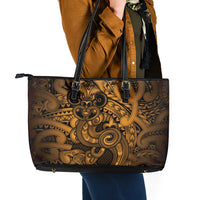Aotearoa Maori Hei Tiki Leather Tote Bag Koura Kowhaiwhai Puhoro Motif LT9 - Polynesian Pride