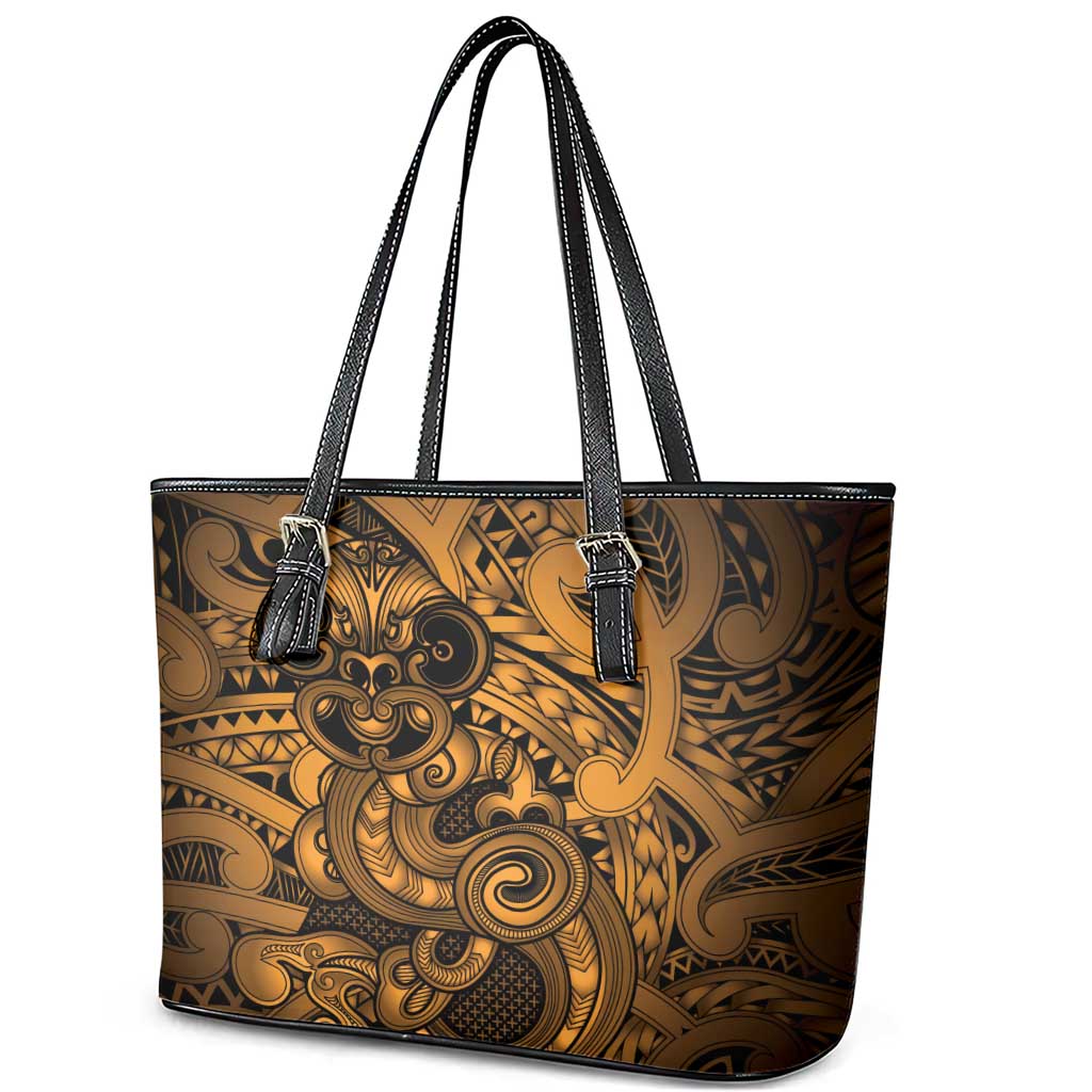 Aotearoa Maori Hei Tiki Leather Tote Bag Koura Kowhaiwhai Puhoro Motif LT9 - Polynesian Pride
