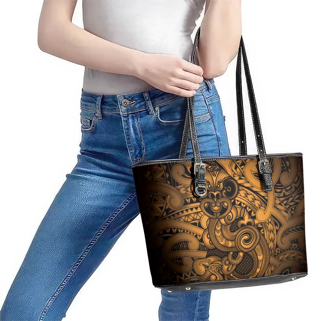 Aotearoa Maori Hei Tiki Leather Tote Bag Koura Kowhaiwhai Puhoro Motif LT9 - Polynesian Pride