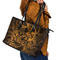 Aotearoa Maori Hei Tiki Leather Tote Bag Koura Kowhaiwhai Puhoro Motif LT9 - Polynesian Pride