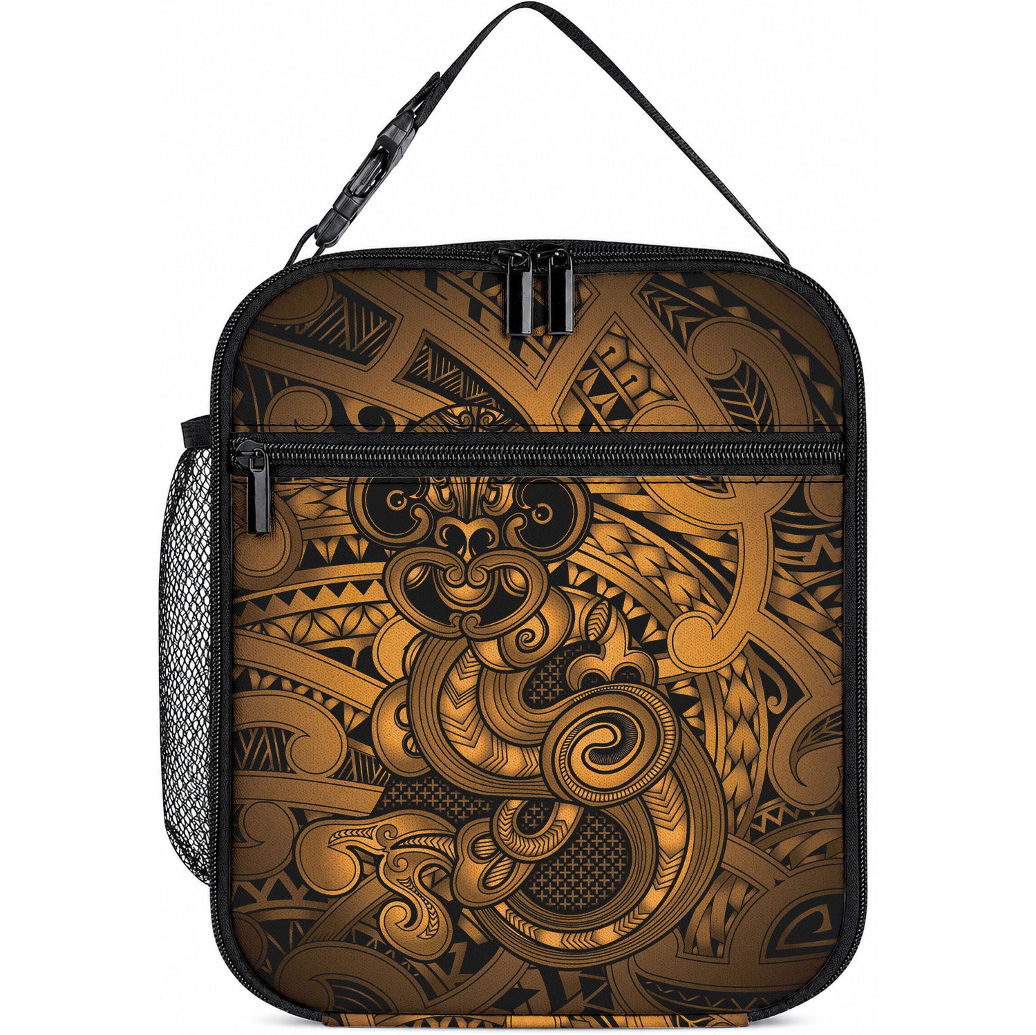 Aotearoa Maori Hei Tiki Lunch Bag Koura Kowhaiwhai Puhoro Motif LT9 10.2 × 8.3 × 4.3 inch Gold - Polynesian Pride