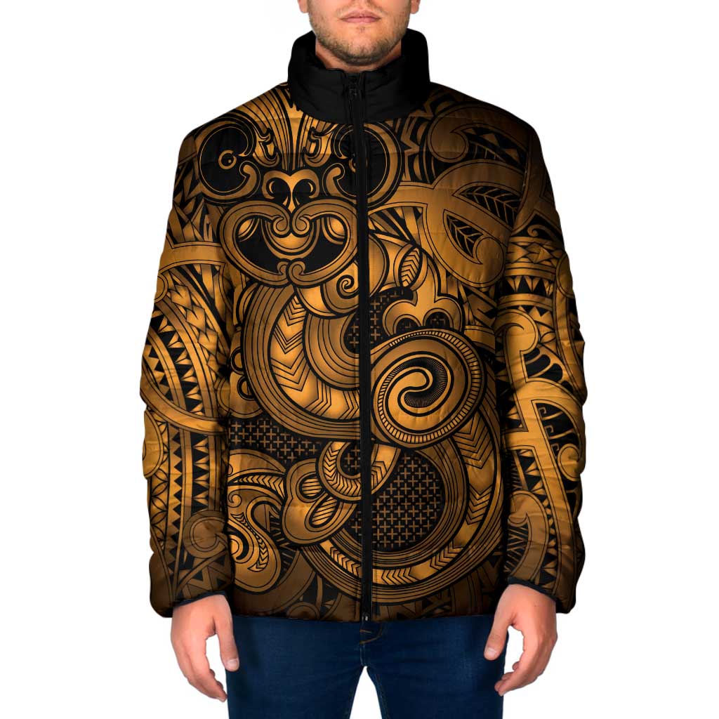 Aotearoa Maori Hei Tiki Padded Jacket Koura Kowhaiwhai Puhoro Motif LT9 Men Gold - Polynesian Pride