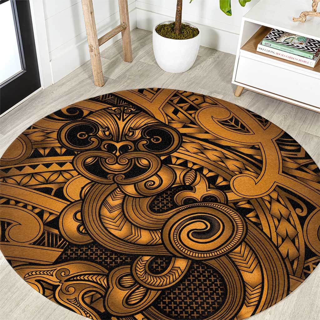 Aotearoa Maori Hei Tiki Round Carpet Koura Kowhaiwhai Puhoro Motif LT9 Gold - Polynesian Pride