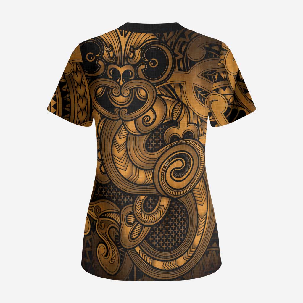 Aotearoa Maori Hei Tiki Scrub Top Koura Kowhaiwhai Puhoro Motif LT9 - Polynesian Pride