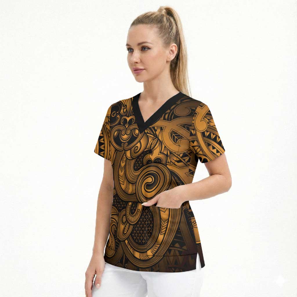 Aotearoa Maori Hei Tiki Scrub Top Koura Kowhaiwhai Puhoro Motif LT9 - Polynesian Pride