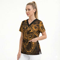 Aotearoa Maori Hei Tiki Scrub Top Koura Kowhaiwhai Puhoro Motif LT9 - Polynesian Pride