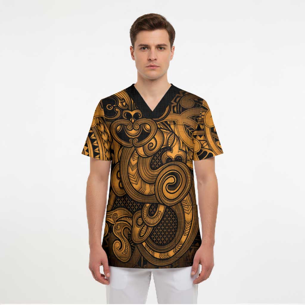 Aotearoa Maori Hei Tiki Scrub Top Koura Kowhaiwhai Puhoro Motif LT9 - Polynesian Pride