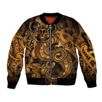 Aotearoa Maori Hei Tiki Sleeve Zip Bomber Jacket Koura Kowhaiwhai Puhoro Motif LT9 Unisex Gold - Polynesian Pride