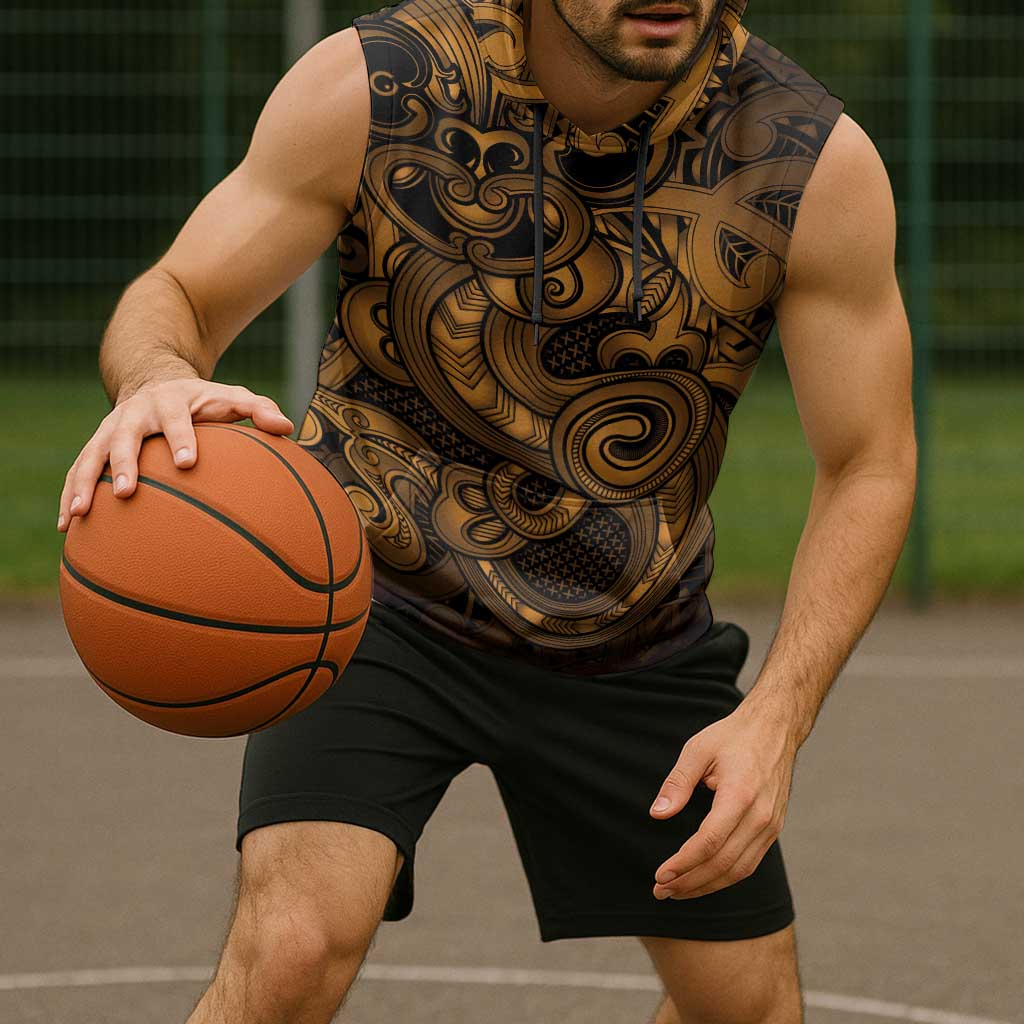 Aotearoa Maori Hei Tiki Sleeveless Hoodie Koura Kowhaiwhai Puhoro Motif