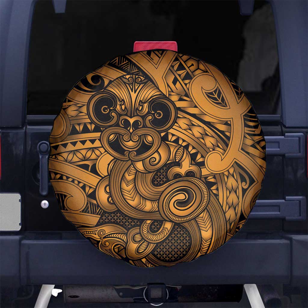 Aotearoa Maori Hei Tiki Spare Tire Cover Koura Kowhaiwhai Puhoro Motif LT9 No hole Gold - Polynesian Pride