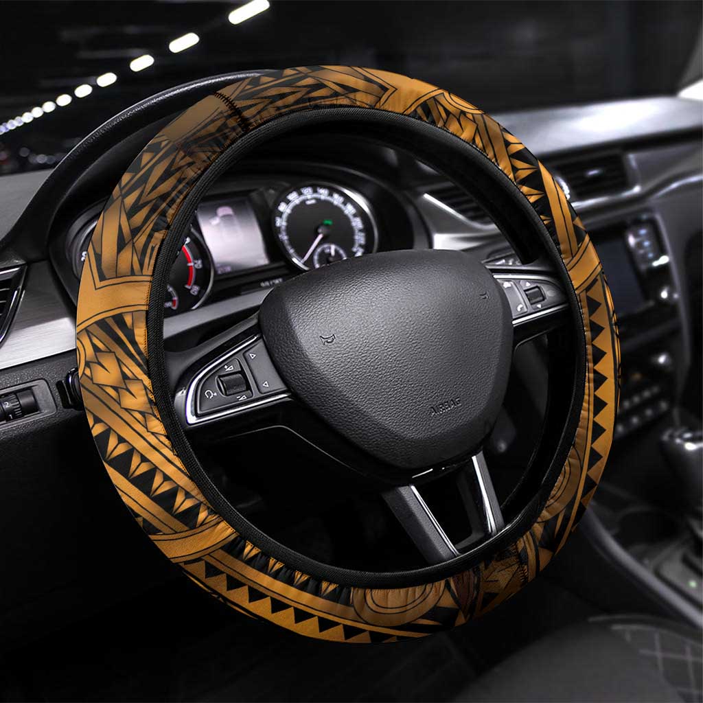Aotearoa Maori Hei Tiki Steering Wheel Cover Koura Kowhaiwhai Puhoro Motif LT9 Universal Fit Gold - Polynesian Pride