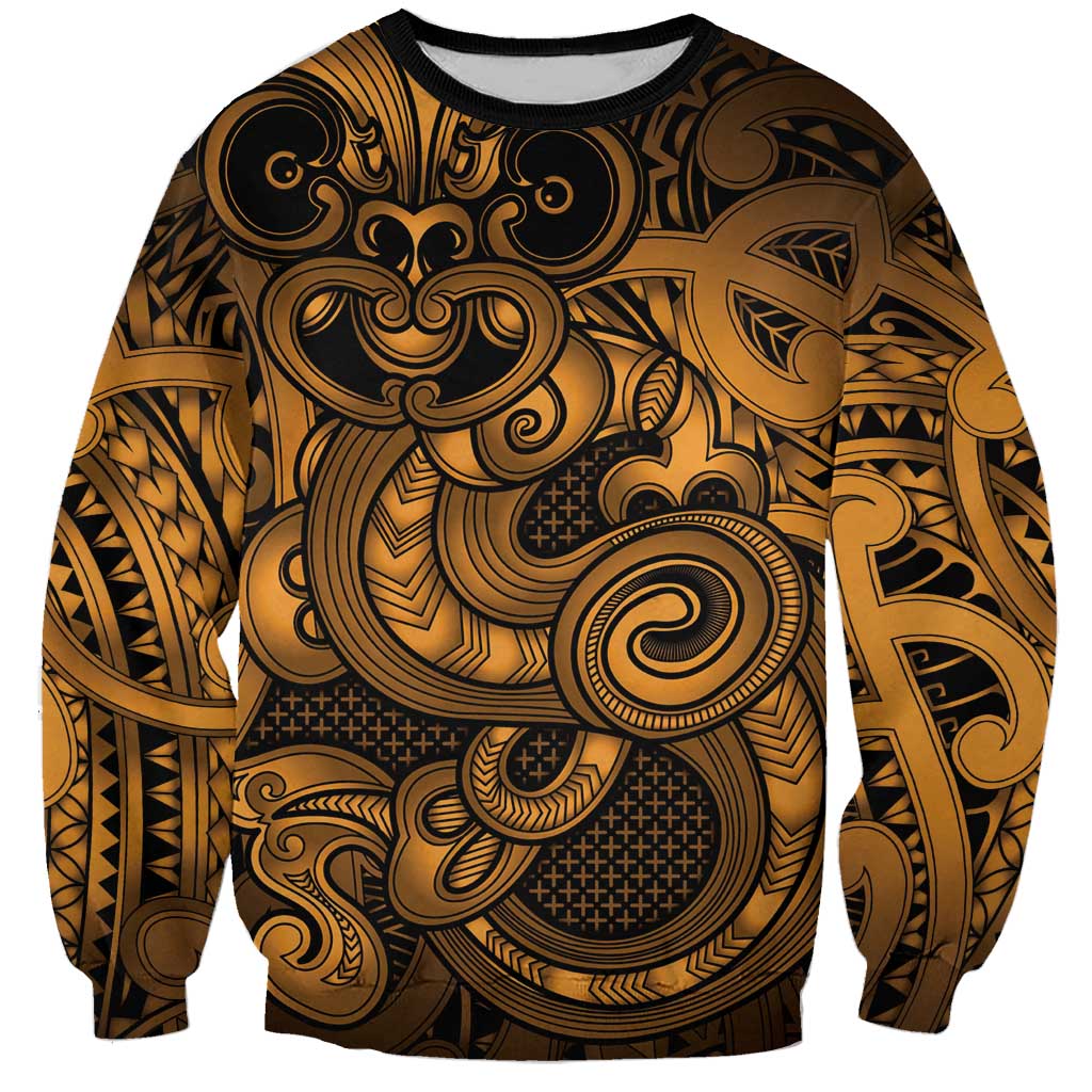 Aotearoa Maori Hei Tiki Sweatshirt Koura Kowhaiwhai Puhoro Motif LT9 Unisex Gold - Polynesian Pride