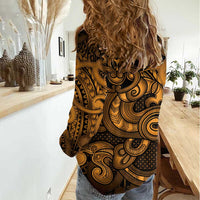 Aotearoa Maori Hei Tiki Women Casual Shirt Koura Kowhaiwhai Puhoro Motif