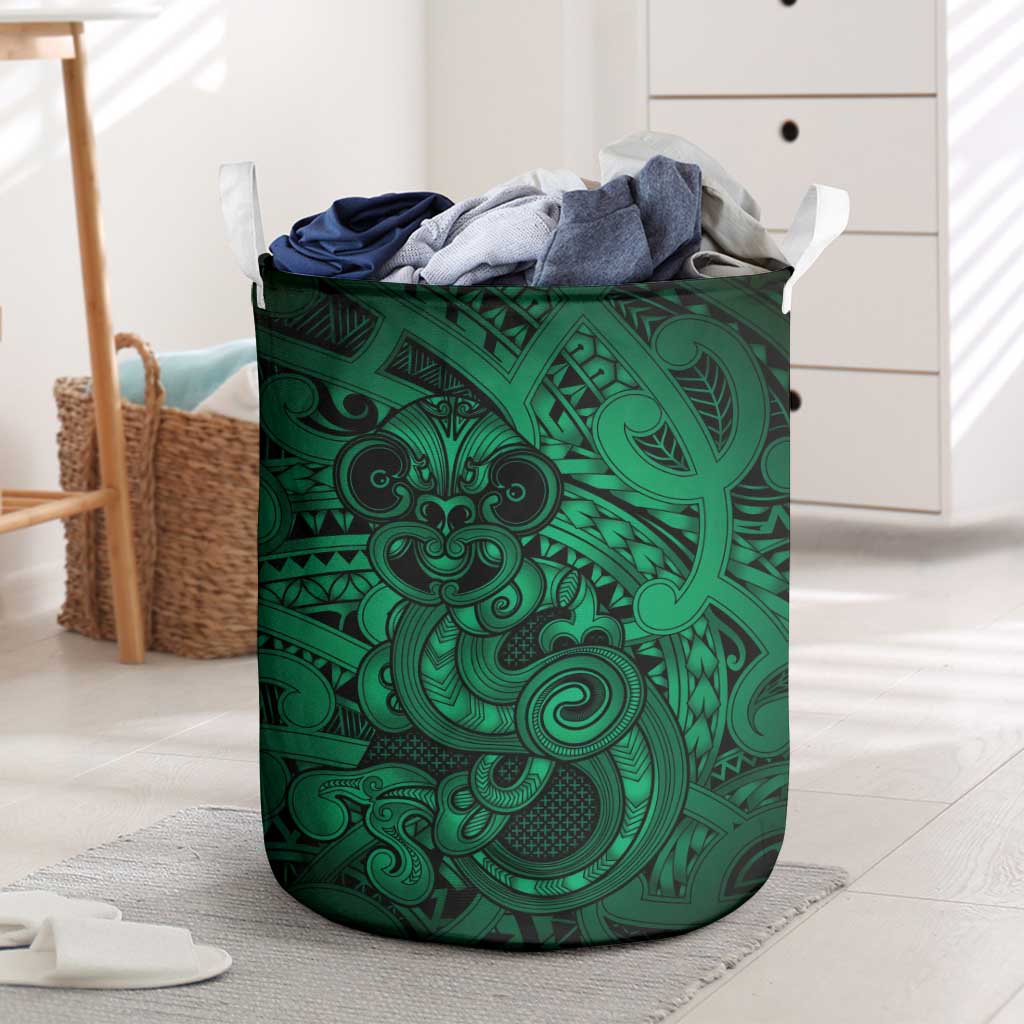 Aotearoa Maori Hei Tiki Laundry Basket Kakariki Kowhaiwhai Puhoro Motif LT9 Green - Polynesian Pride