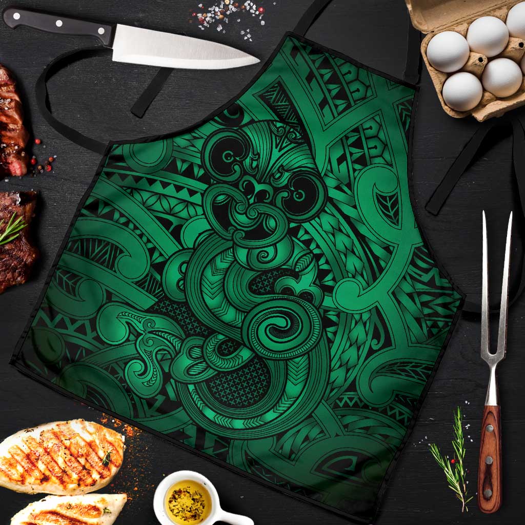 Aotearoa Maori Hei Tiki Apron Kakariki Kowhaiwhai Puhoro Motif LT9 Green - Polynesian Pride