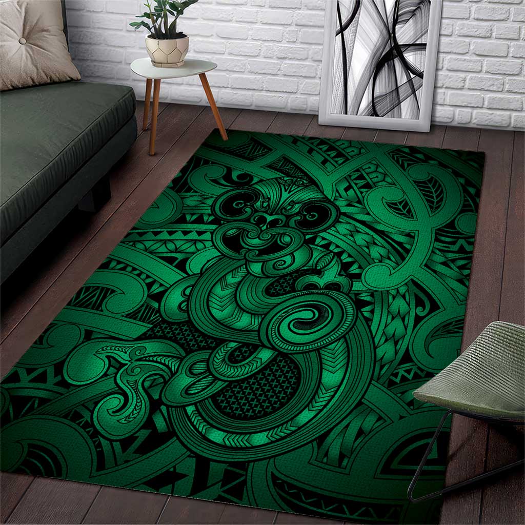 Aotearoa Maori Hei Tiki Area Rug Kakariki Kowhaiwhai Puhoro Motif LT9 Green - Polynesian Pride