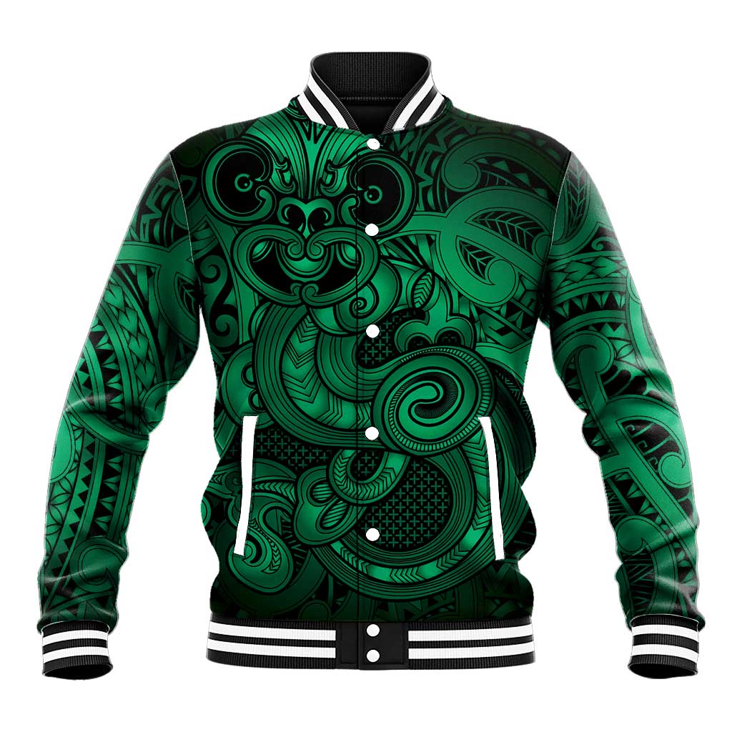 Aotearoa Maori Hei Tiki Baseball Jacket Kakariki Kowhaiwhai Puhoro Motif LT9 Unisex Green - Polynesian Pride