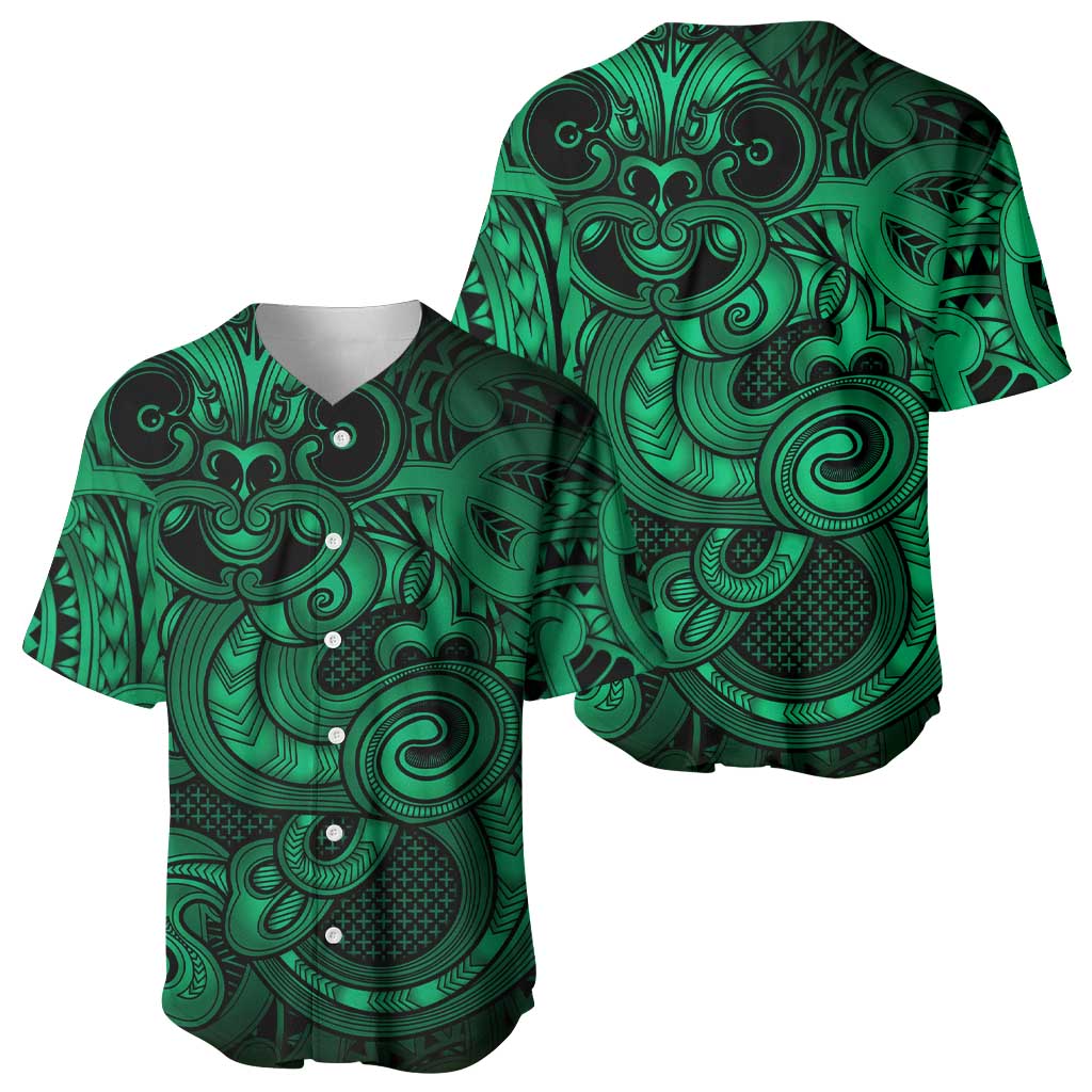Aotearoa Maori Hei Tiki Baseball Jersey Kakariki Kowhaiwhai Puhoro Motif
