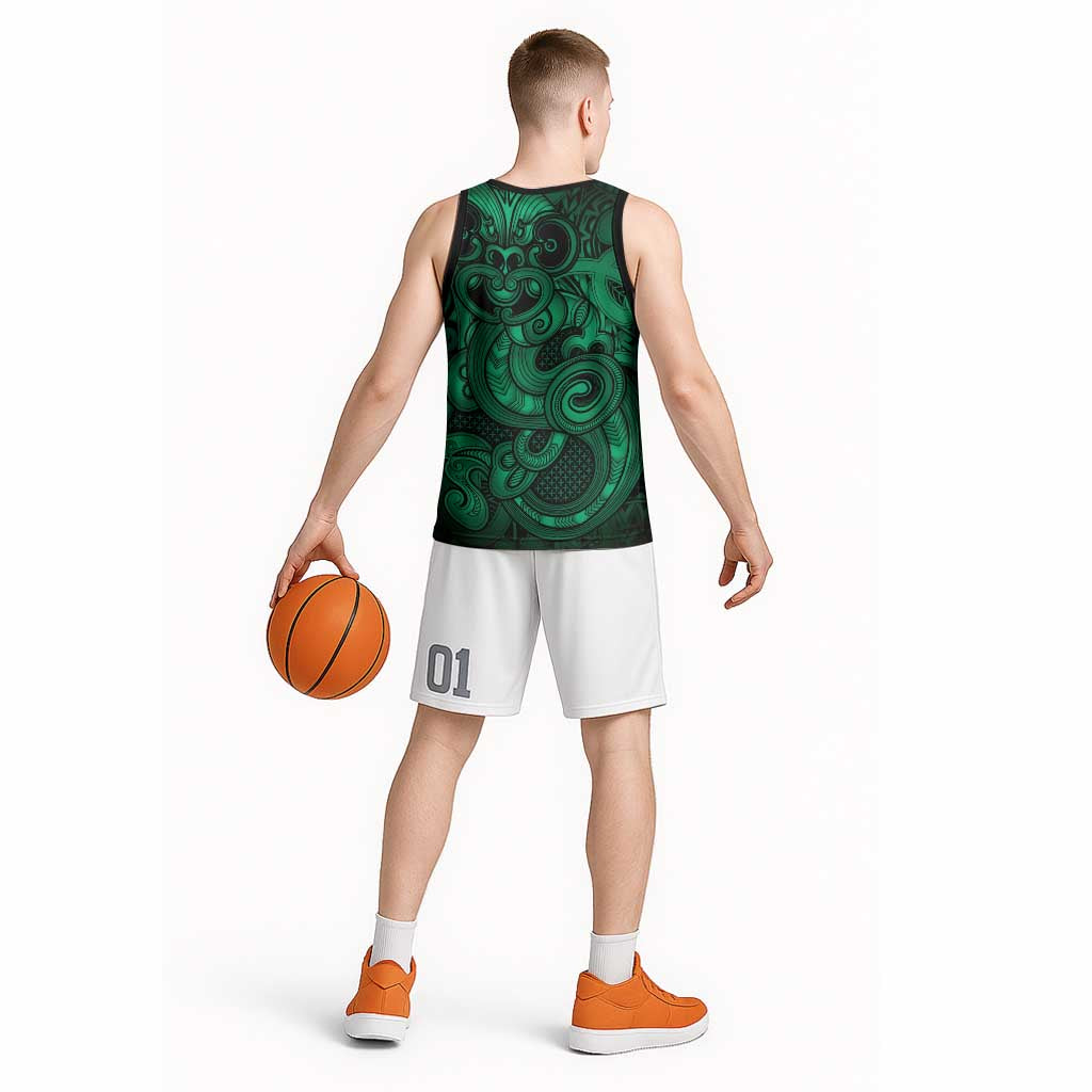 Aotearoa Maori Hei Tiki Basketball Jersey Kakariki Kowhaiwhai Puhoro Motif LT9 - Polynesian Pride