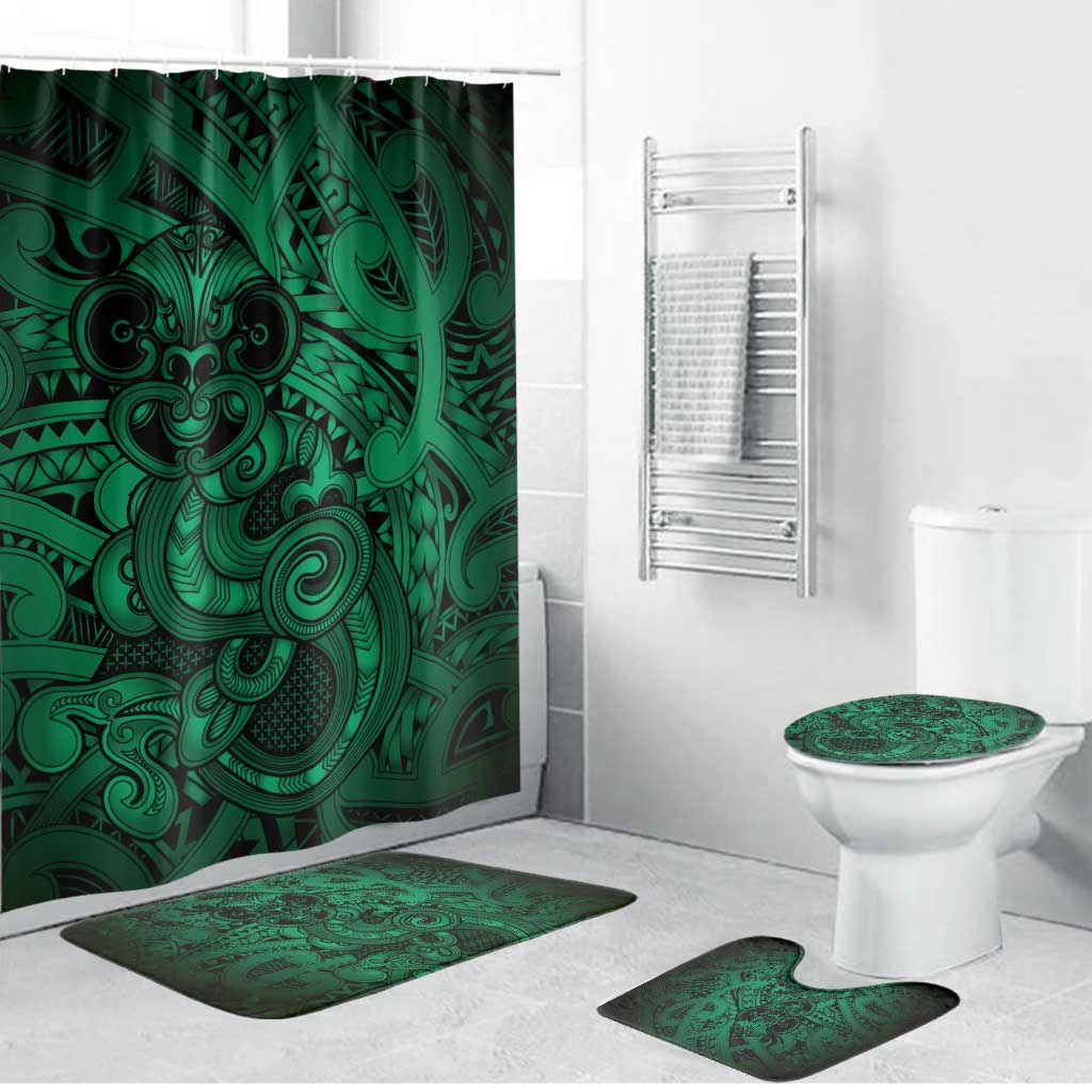 Aotearoa Maori Hei Tiki Bathroom Set Kakariki Kowhaiwhai Puhoro Motif LT9 Bathroom Set (4 pcs) Green - Polynesian Pride