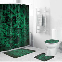 Aotearoa Maori Hei Tiki Bathroom Set Kakariki Kowhaiwhai Puhoro Motif LT9 Bathroom Set (4 pcs) Green - Polynesian Pride