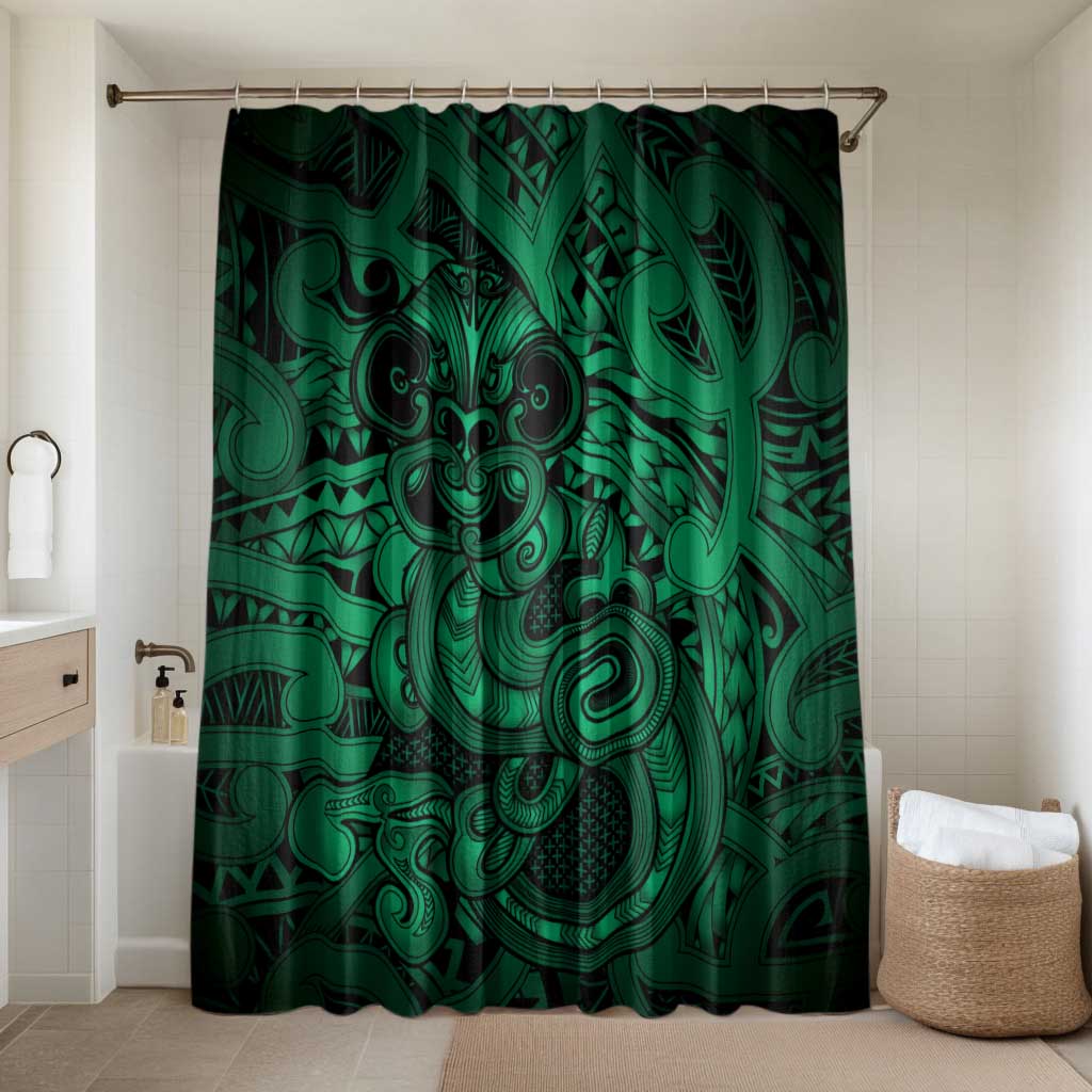 Aotearoa Maori Hei Tiki Bathroom Set Kakariki Kowhaiwhai Puhoro Motif LT9 Shower Curtain Only Green - Polynesian Pride