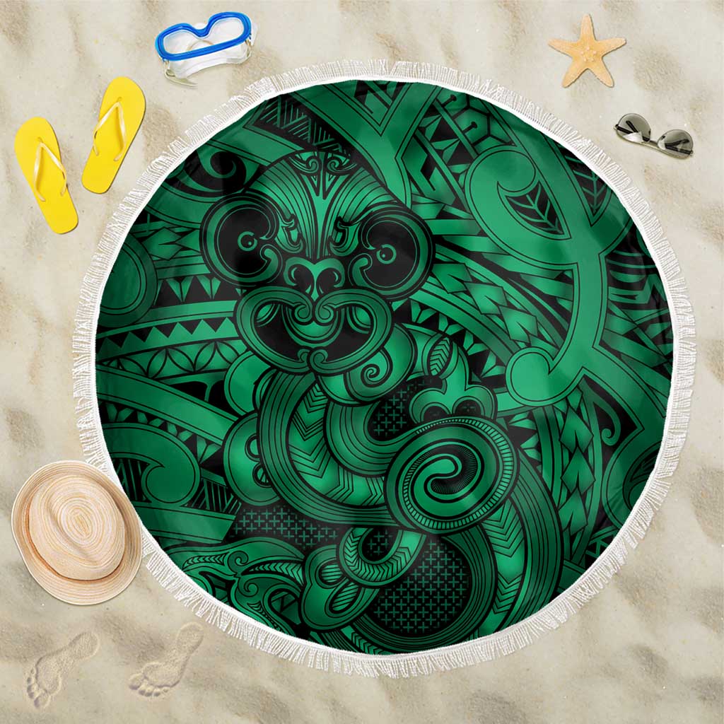 Aotearoa Maori Hei Tiki Beach Blanket Kakariki Kowhaiwhai Puhoro Motif LT9 One Size 150cm Green - Polynesian Pride