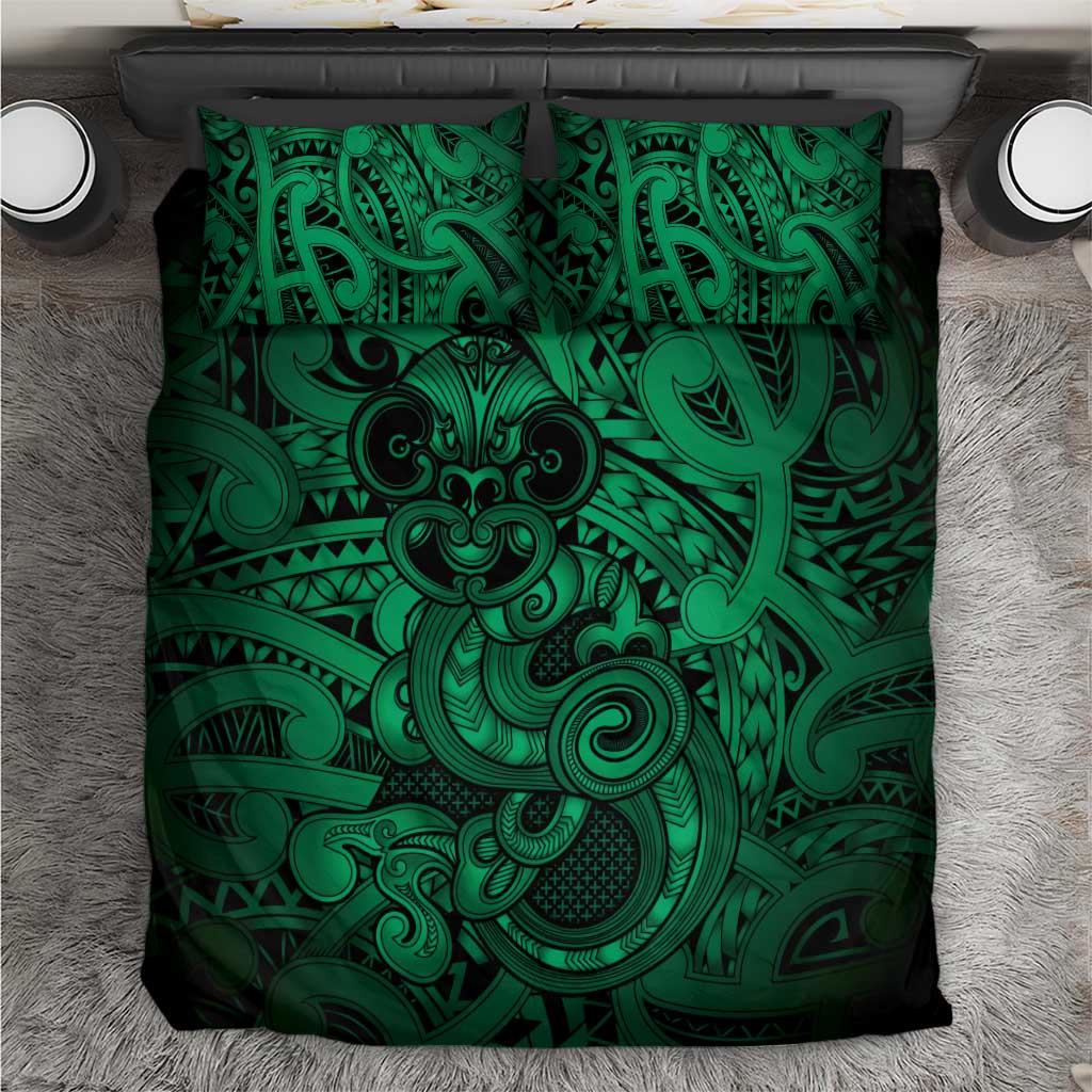 Aotearoa Maori Hei Tiki Bedding Set Kakariki Kowhaiwhai Puhoro Motif LT9 Green - Polynesian Pride