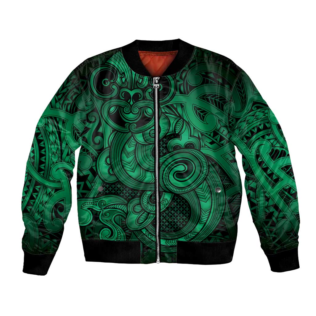 Aotearoa Maori Hei Tiki Bomber Jacket Kakariki Kowhaiwhai Puhoro Motif LT9 Unisex Green - Polynesian Pride