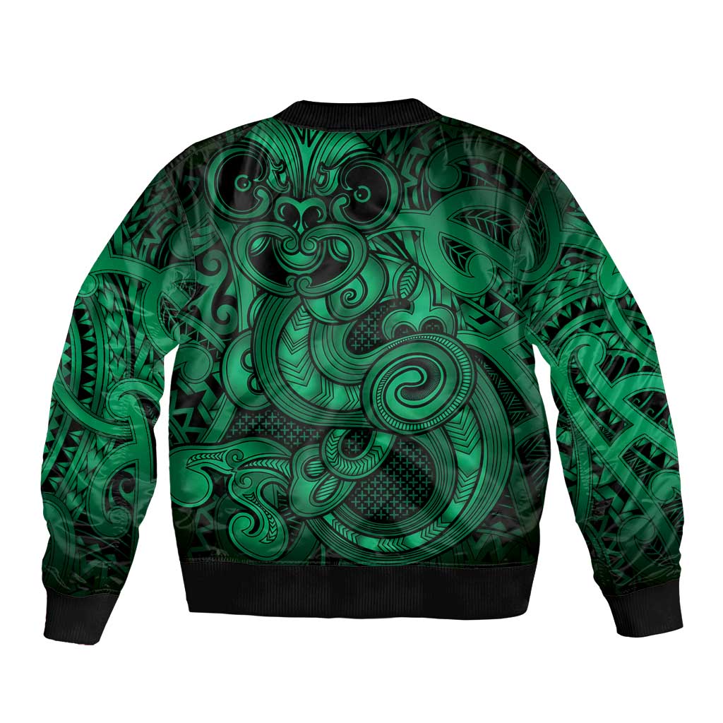 Aotearoa Maori Hei Tiki Bomber Jacket Kakariki Kowhaiwhai Puhoro Motif LT9 - Polynesian Pride