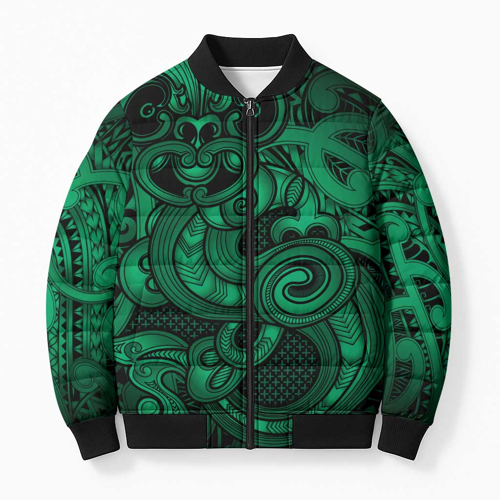 Aotearoa Maori Hei Tiki Bomber Puffer Jacket Kakariki Kowhaiwhai Puhoro Motif LT9 Unisex Green - Polynesian Pride