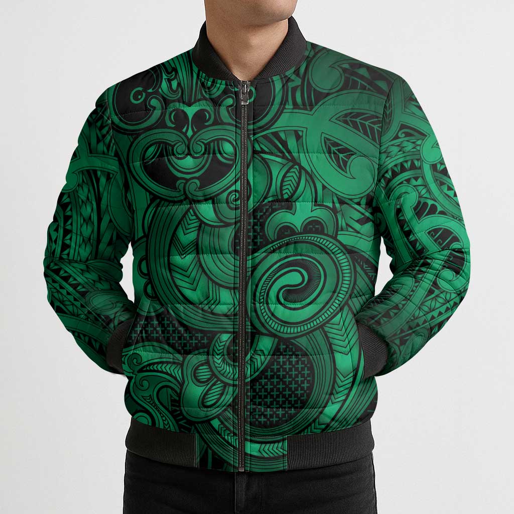 Aotearoa Maori Hei Tiki Bomber Puffer Jacket Kakariki Kowhaiwhai Puhoro Motif LT9 - Polynesian Pride