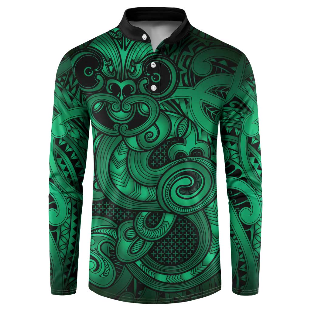 Aotearoa Maori Hei Tiki Button Sweatshirt Kakariki Kowhaiwhai Puhoro Motif LT9 Green - Polynesian Pride