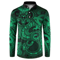 Aotearoa Maori Hei Tiki Button Sweatshirt Kakariki Kowhaiwhai Puhoro Motif LT9 Green - Polynesian Pride
